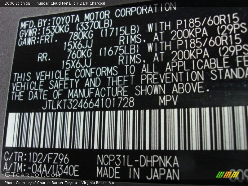 Thunder Cloud Metallic / Dark Charcoal 2006 Scion xB