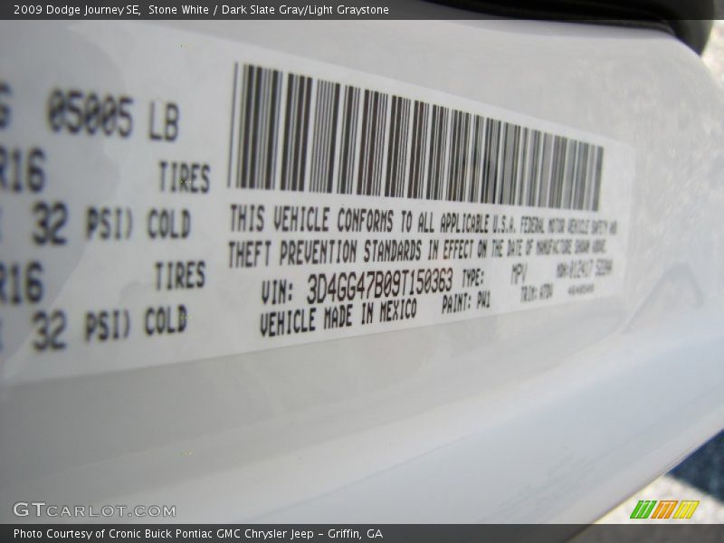 Stone White / Dark Slate Gray/Light Graystone 2009 Dodge Journey SE