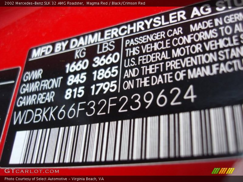 Magma Red / Black/Crimson Red 2002 Mercedes-Benz SLK 32 AMG Roadster