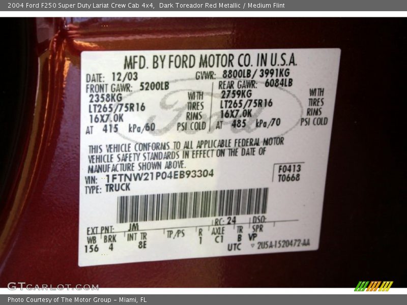 Dark Toreador Red Metallic / Medium Flint 2004 Ford F250 Super Duty Lariat Crew Cab 4x4