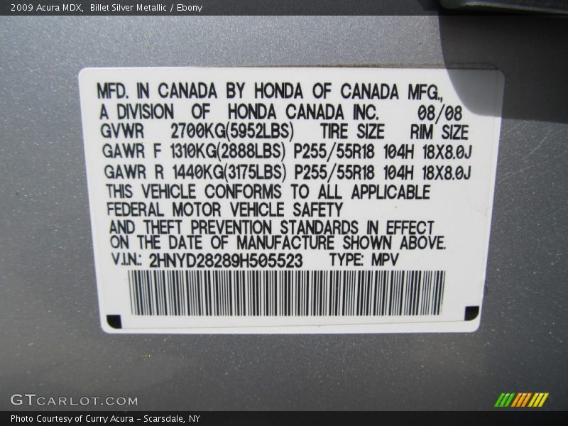 Billet Silver Metallic / Ebony 2009 Acura MDX