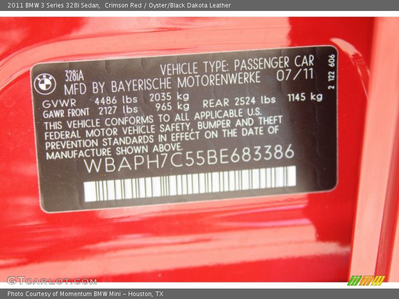 Crimson Red / Oyster/Black Dakota Leather 2011 BMW 3 Series 328i Sedan