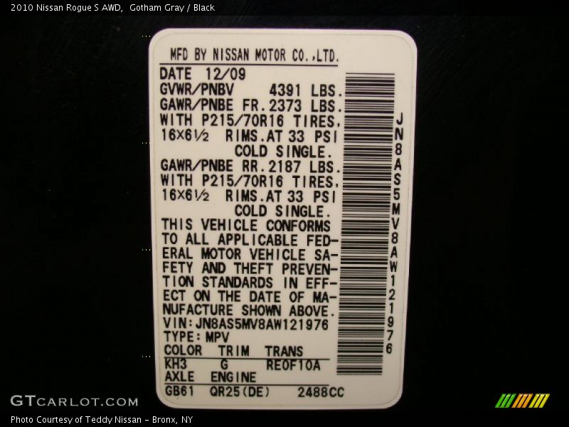 Gotham Gray / Black 2010 Nissan Rogue S AWD