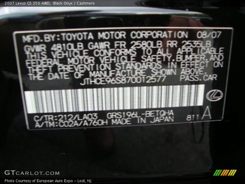 Black Onyx / Cashmere 2007 Lexus GS 350 AWD
