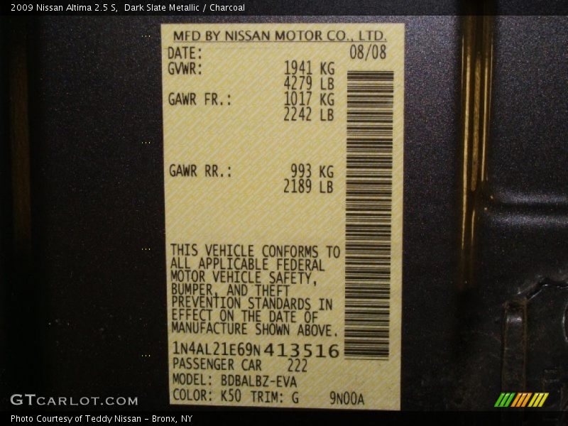 Dark Slate Metallic / Charcoal 2009 Nissan Altima 2.5 S