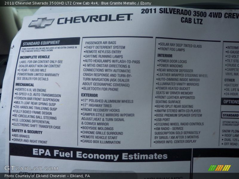  2011 Silverado 3500HD LTZ Crew Cab 4x4 Window Sticker