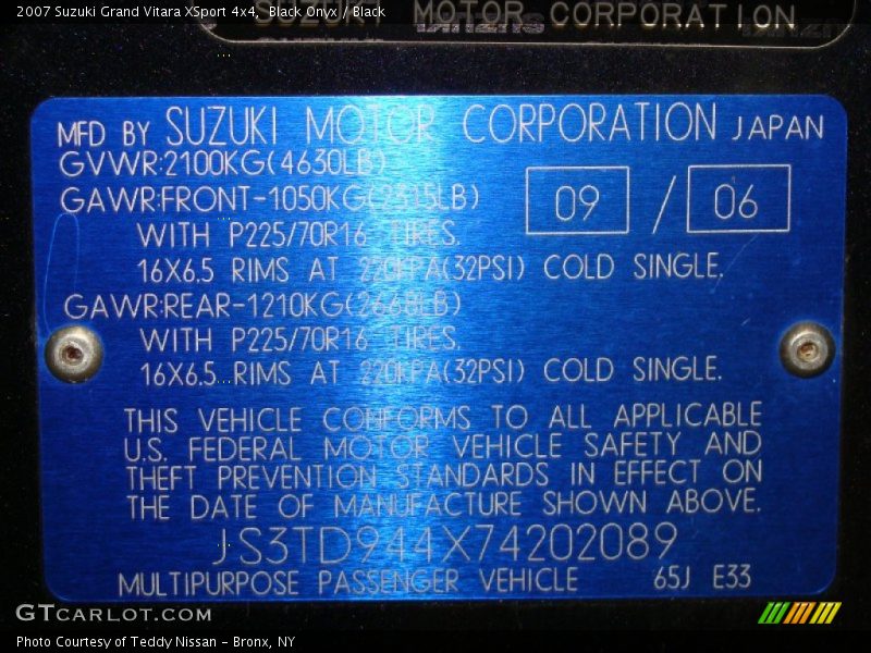 Black Onyx / Black 2007 Suzuki Grand Vitara XSport 4x4