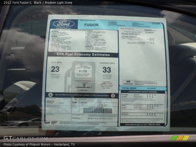  2012 Fusion S Window Sticker