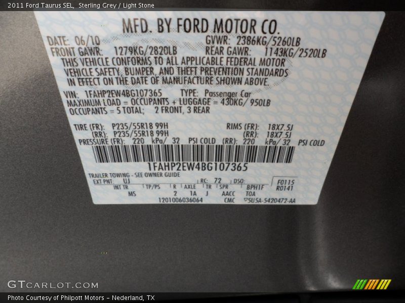 Sterling Grey / Light Stone 2011 Ford Taurus SEL