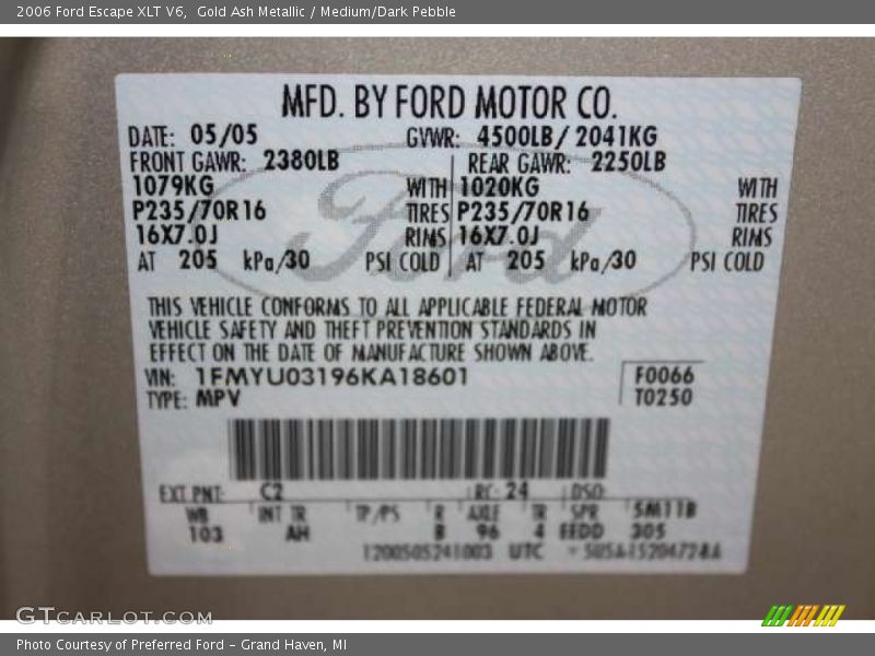 Gold Ash Metallic / Medium/Dark Pebble 2006 Ford Escape XLT V6