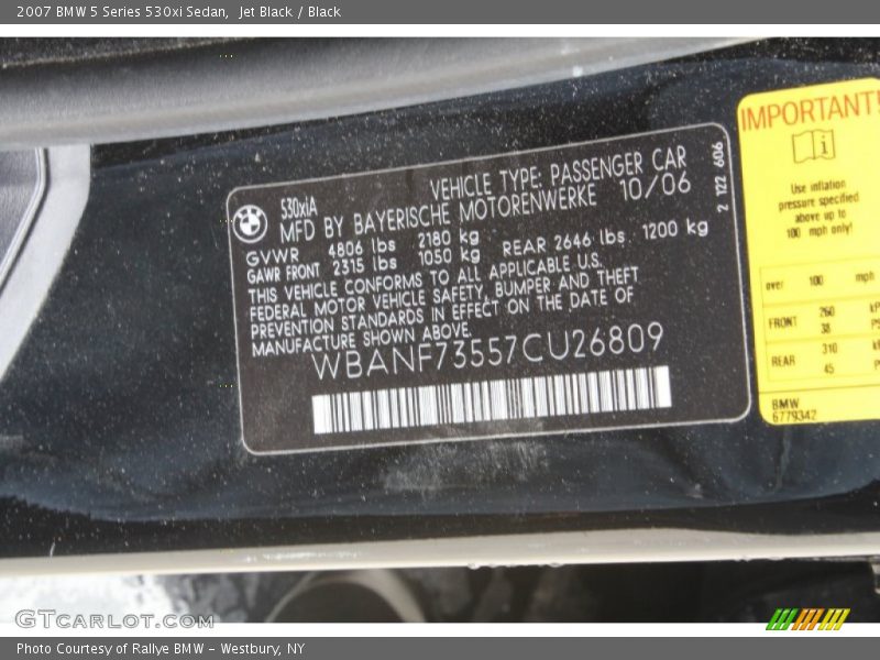 Jet Black / Black 2007 BMW 5 Series 530xi Sedan