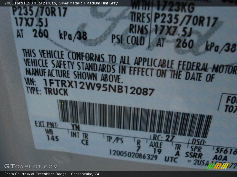 Silver Metallic / Medium Flint Grey 2005 Ford F150 XL SuperCab