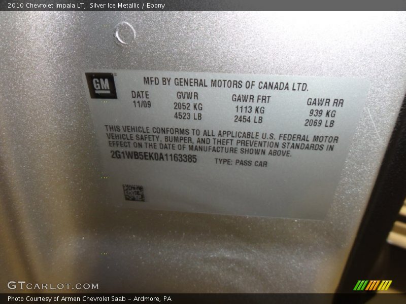 Silver Ice Metallic / Ebony 2010 Chevrolet Impala LT