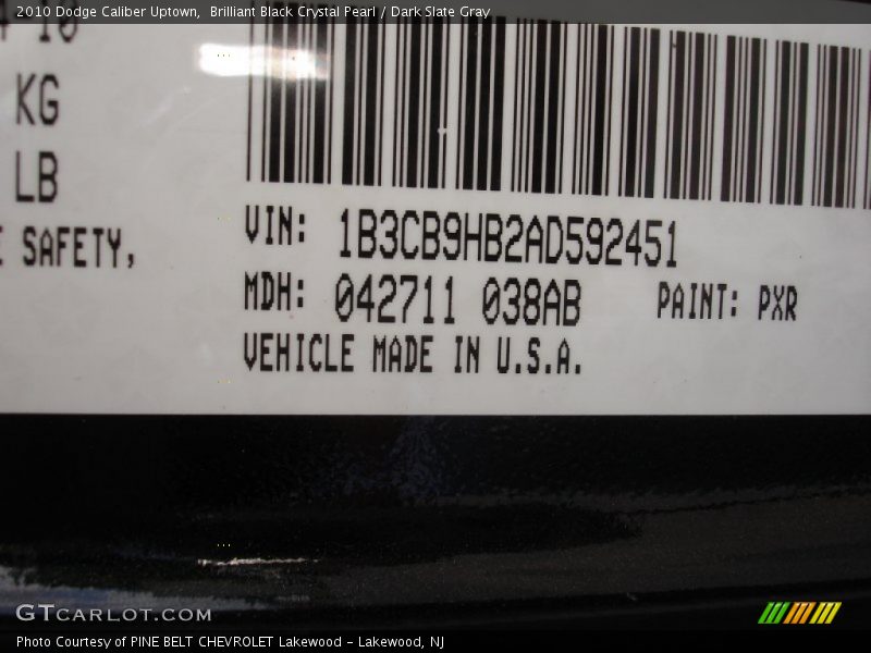 Brilliant Black Crystal Pearl / Dark Slate Gray 2010 Dodge Caliber Uptown