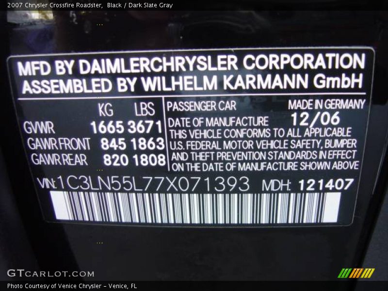 Info Tag of 2007 Crossfire Roadster