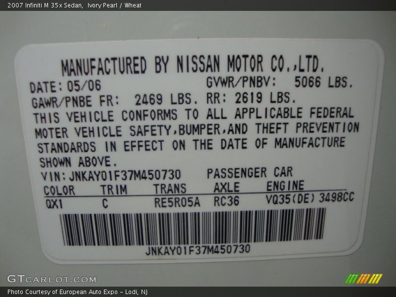 Ivory Pearl / Wheat 2007 Infiniti M 35x Sedan