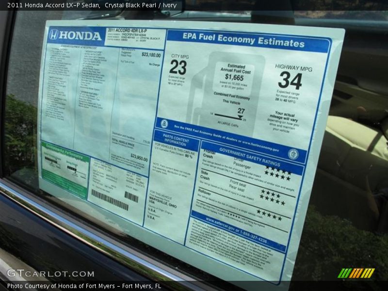 Crystal Black Pearl / Ivory 2011 Honda Accord LX-P Sedan
