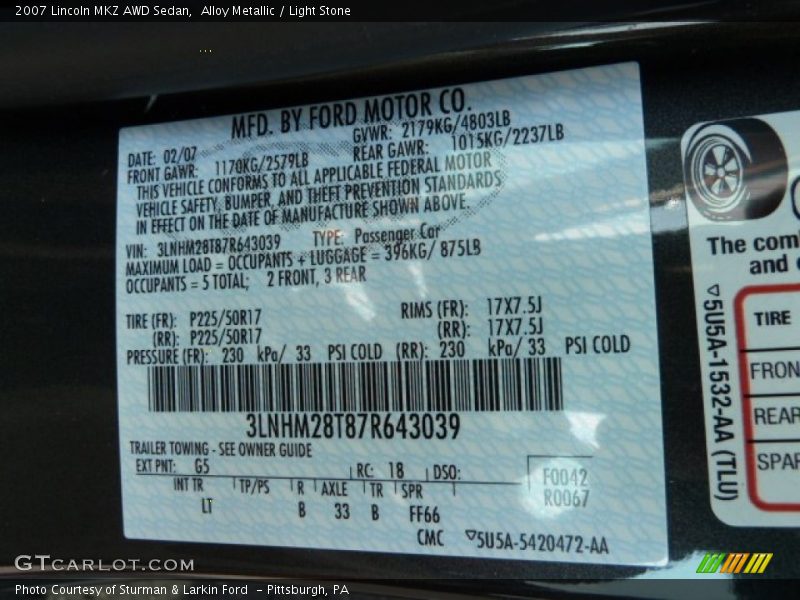 Alloy Metallic / Light Stone 2007 Lincoln MKZ AWD Sedan