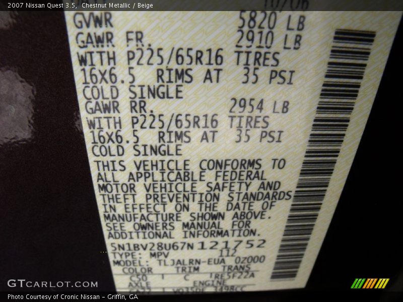 Chestnut Metallic / Beige 2007 Nissan Quest 3.5