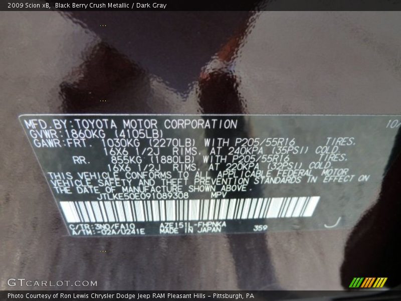 2009 xB  Black Berry Crush Metallic Color Code 3N0