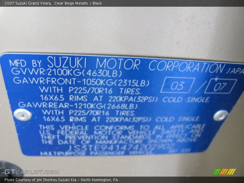 Clear Beige Metallic / Black 2007 Suzuki Grand Vitara