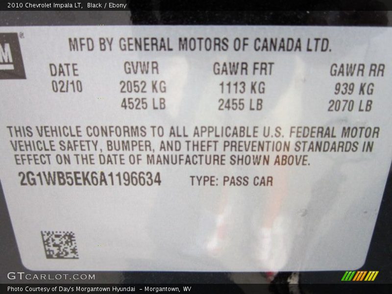 Black / Ebony 2010 Chevrolet Impala LT