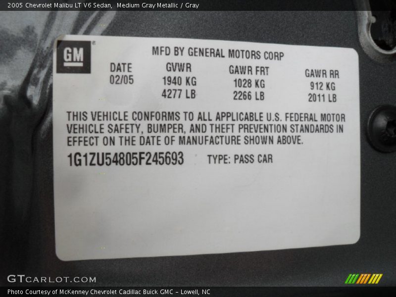 Medium Gray Metallic / Gray 2005 Chevrolet Malibu LT V6 Sedan