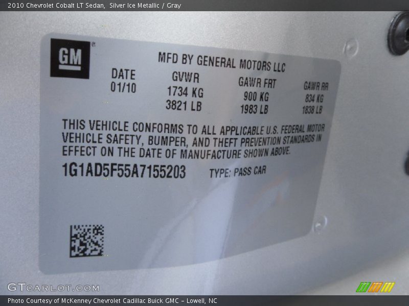 Silver Ice Metallic / Gray 2010 Chevrolet Cobalt LT Sedan