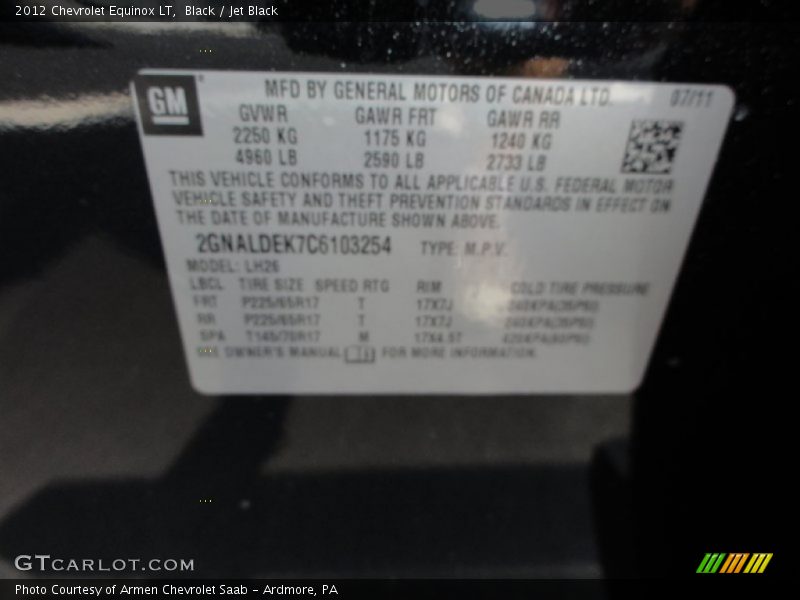 Black / Jet Black 2012 Chevrolet Equinox LT