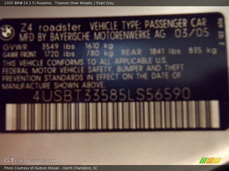 Titanium Silver Metallic / Pearl Grey 2005 BMW Z4 2.5i Roadster