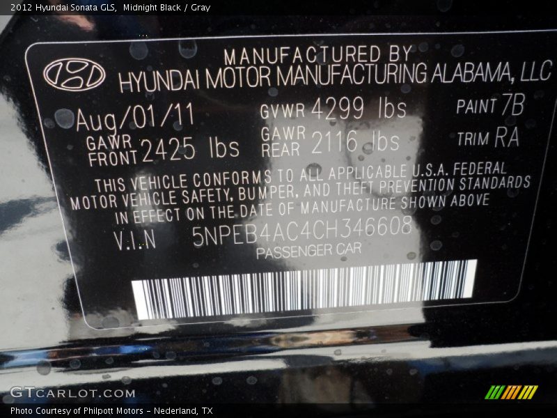 Midnight Black / Gray 2012 Hyundai Sonata GLS