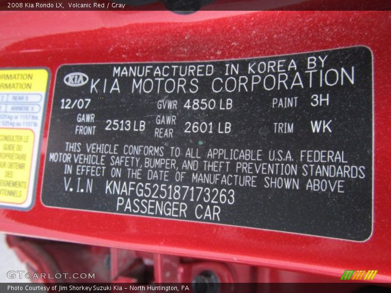 2008 Rondo LX Volcanic Red Color Code 3H