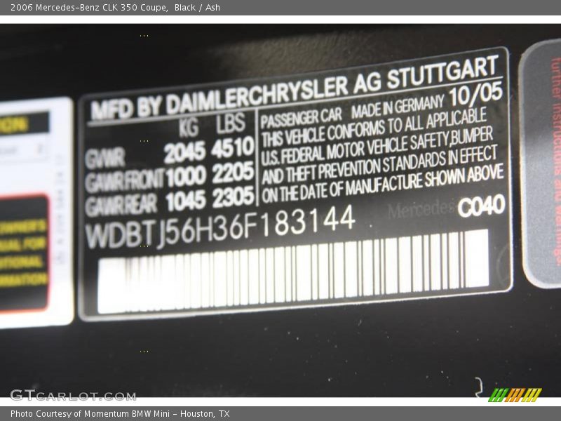 Black / Ash 2006 Mercedes-Benz CLK 350 Coupe