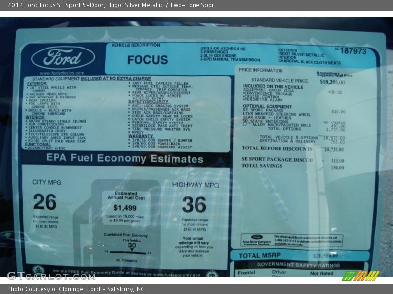  2012 Focus SE Sport 5-Door Window Sticker