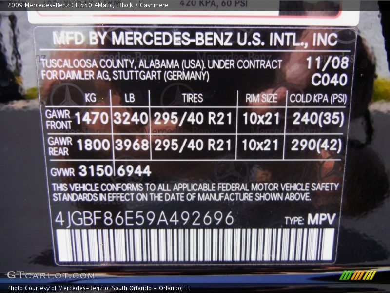 Black / Cashmere 2009 Mercedes-Benz GL 550 4Matic