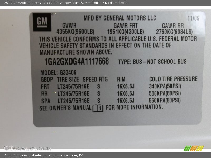 Summit White / Medium Pewter 2010 Chevrolet Express LS 3500 Passenger Van