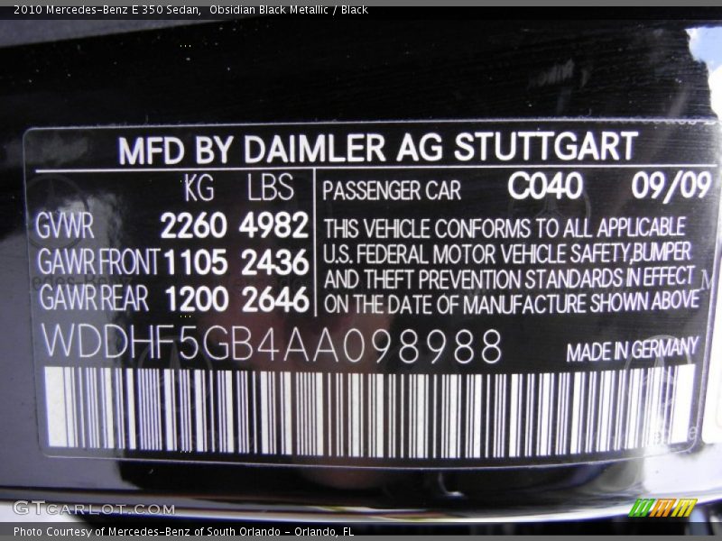 Obsidian Black Metallic / Black 2010 Mercedes-Benz E 350 Sedan