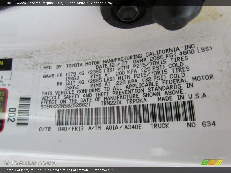 Super White / Graphite Gray 2008 Toyota Tacoma Regular Cab