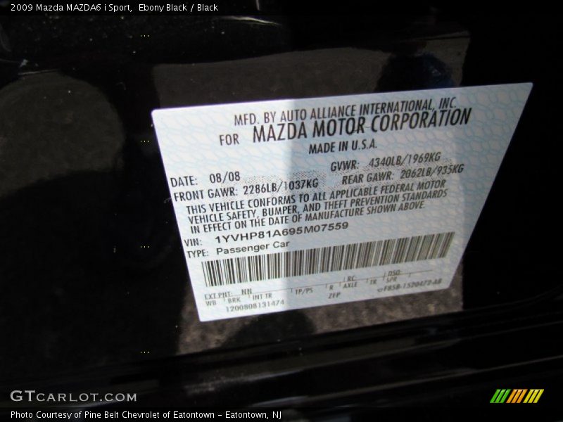 Ebony Black / Black 2009 Mazda MAZDA6 i Sport