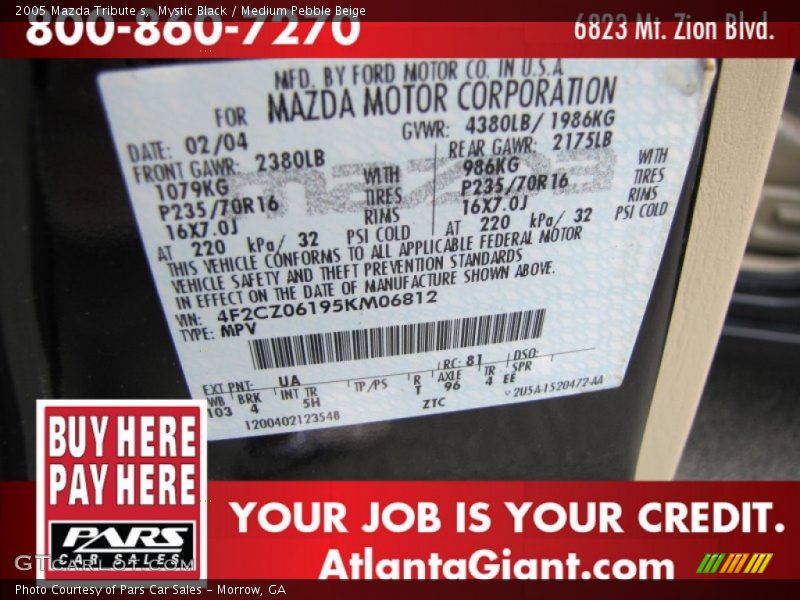 Mystic Black / Medium Pebble Beige 2005 Mazda Tribute s