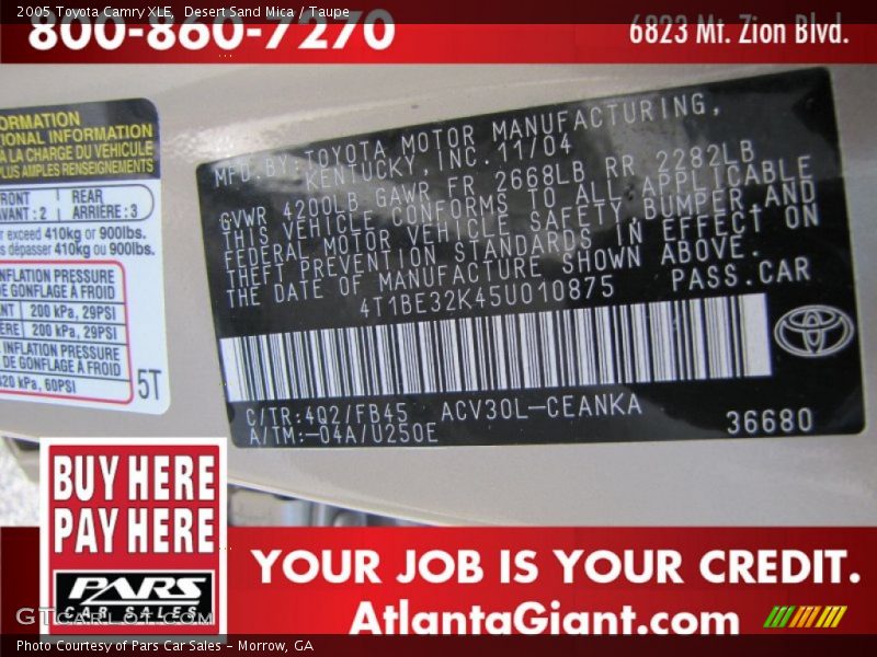 Desert Sand Mica / Taupe 2005 Toyota Camry XLE