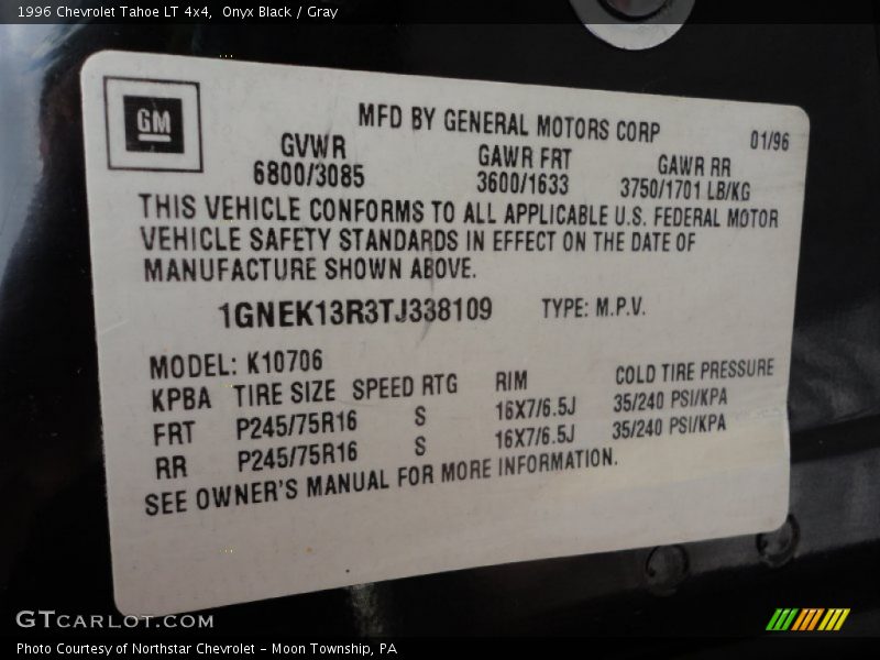 Onyx Black / Gray 1996 Chevrolet Tahoe LT 4x4