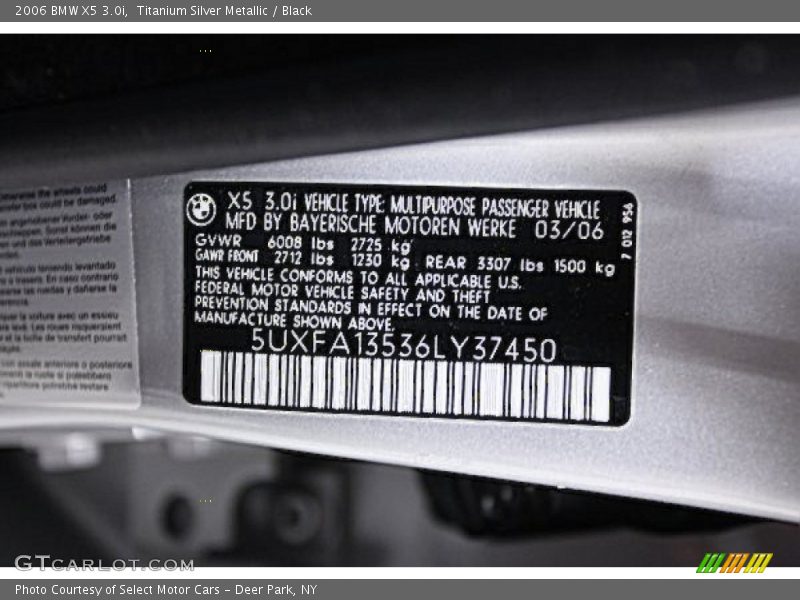 Titanium Silver Metallic / Black 2006 BMW X5 3.0i