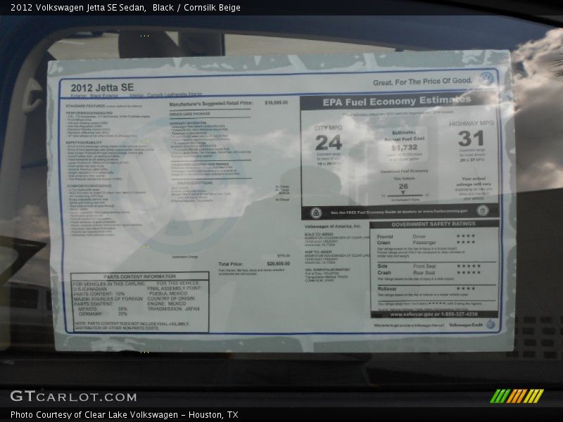  2012 Jetta SE Sedan Window Sticker