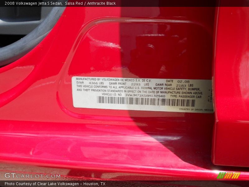 Salsa Red / Anthracite Black 2008 Volkswagen Jetta S Sedan