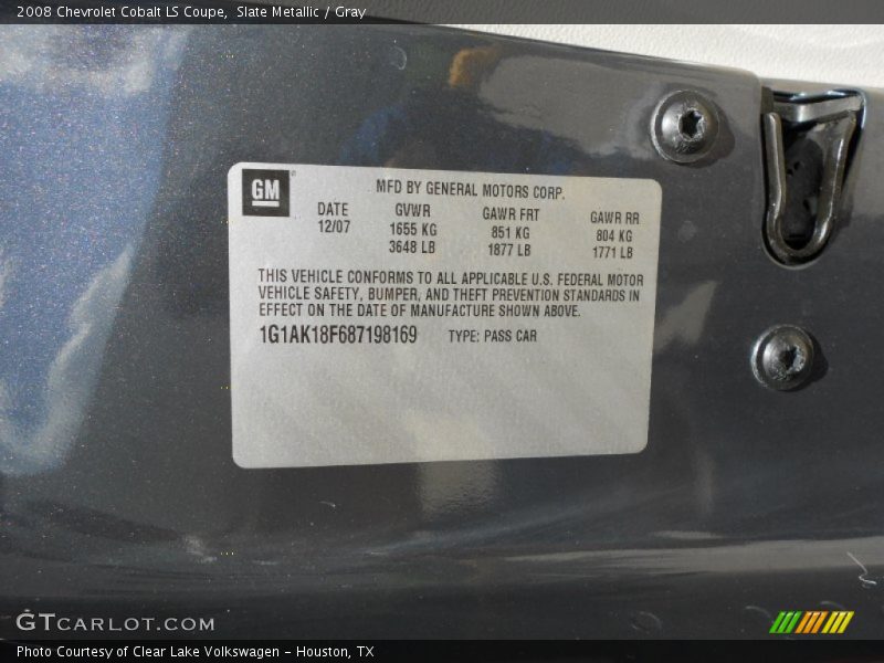 Slate Metallic / Gray 2008 Chevrolet Cobalt LS Coupe