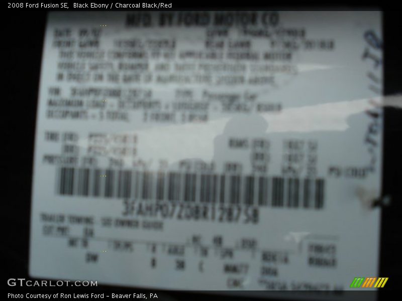 Black Ebony / Charcoal Black/Red 2008 Ford Fusion SE