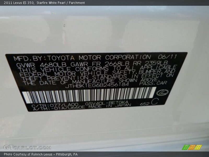 Starfire White Pearl / Parchment 2011 Lexus ES 350