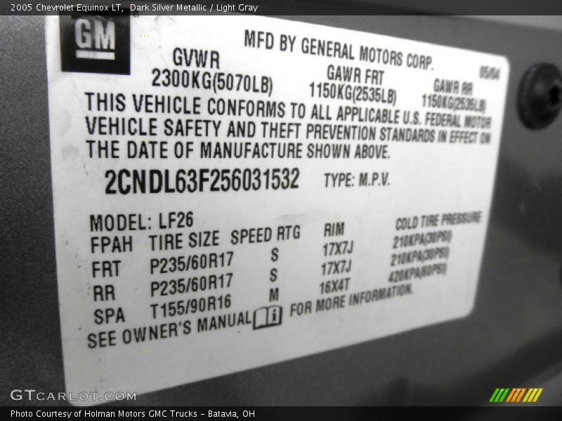 Dark Silver Metallic / Light Gray 2005 Chevrolet Equinox LT