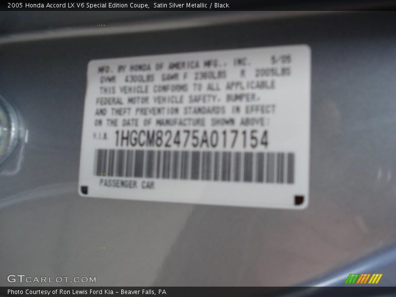 Satin Silver Metallic / Black 2005 Honda Accord LX V6 Special Edition Coupe